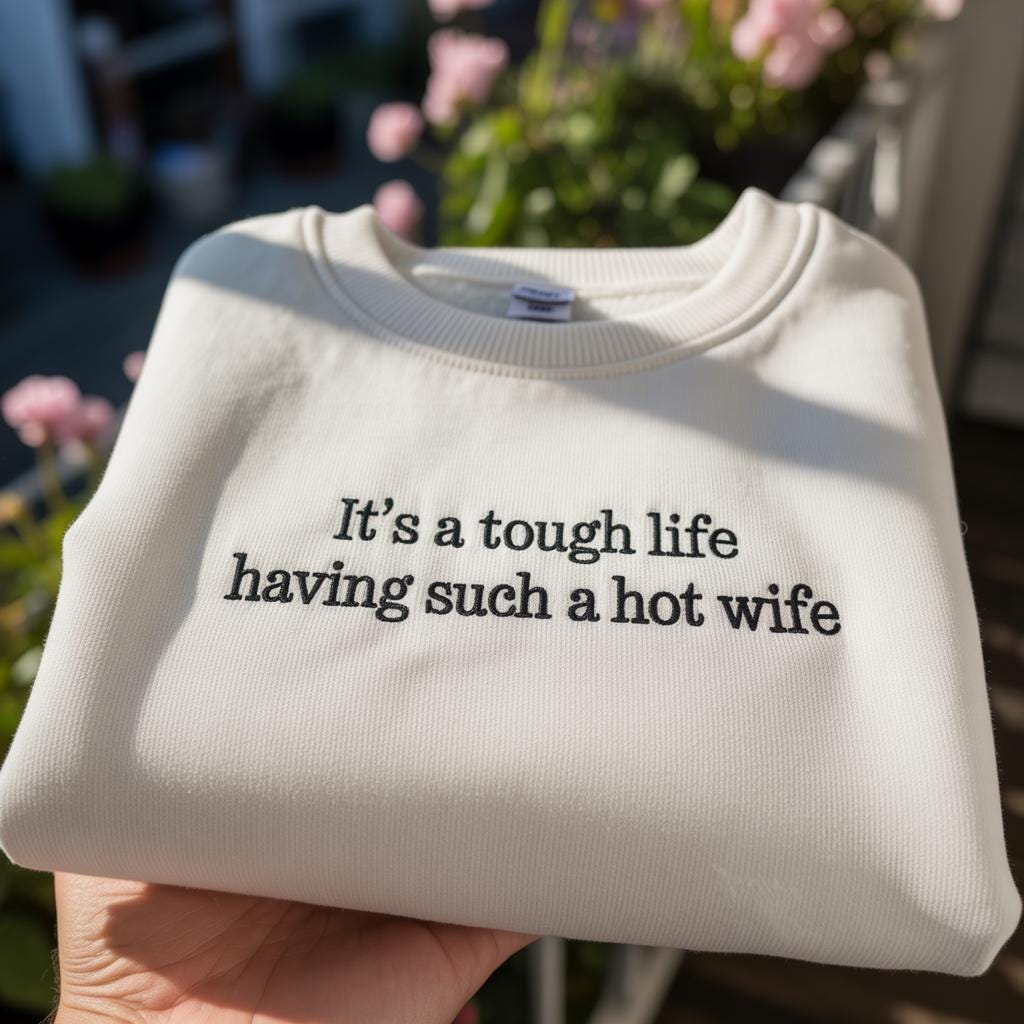 It's A Tough Life Having Such A Hot Wife Embroidered Sweatshirt, Funny Husband Gift Crewneck, Sarcastic Anniversary Pullover