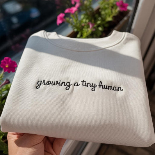 Growing A Tiny Human Embroidered Sweatshirt, Minimalist Pregnancy Announcement Crewneck, New Mom Gift, Baby Shower Gift
