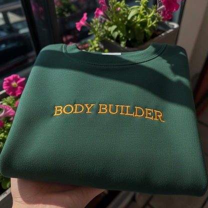Body Builder Embroidered Sweatshirt, Funny Pregnancy Announcement Crewneck, New Mom Gift, Aesthetic Maternity Pullover, Baby Shower Gift