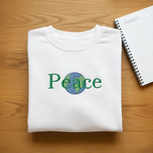 Sweatshirt Peace Earth Embroidered Sweatshirt, Minimal World Typography Crewneck, Positive Vibe Gift