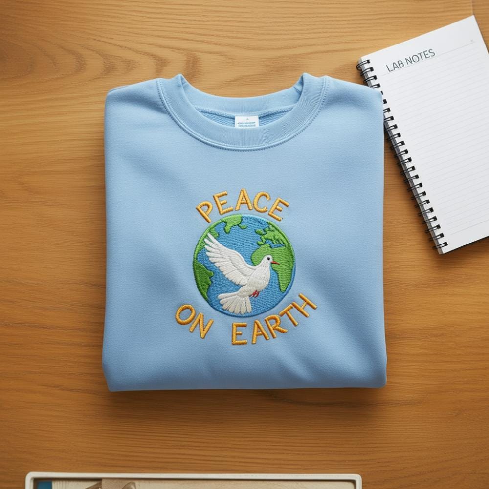 Sweatshirt Peace on Earth Embroidered Sweatshirt, Dove and Globe Crewneck, Positive Message Gift