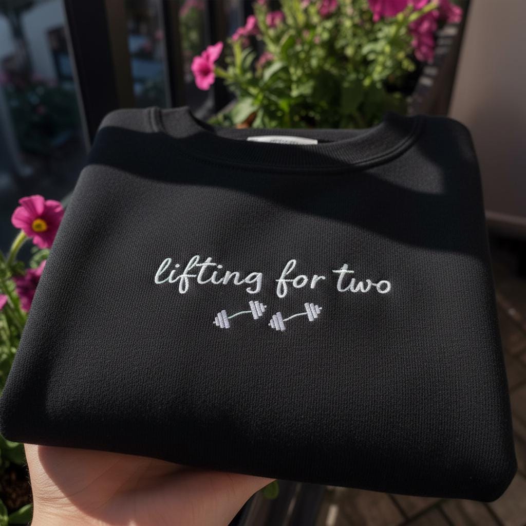 Lifting For Two Embroidered Sweatshirt, Funny Fitness Pregnancy Crewneck, Gym Mom Gift, Pregnancy Announcement Shirt