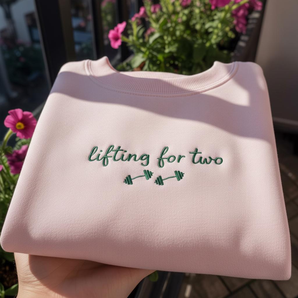 Lifting For Two Embroidered Sweatshirt, Funny Fitness Pregnancy Crewneck, Gym Mom Gift, Pregnancy Announcement Shirt