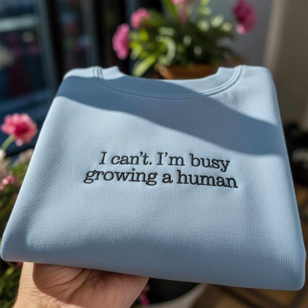 I Can't I'm Busy Growing A Human Embroidered Sweatshirt, Funny Pregnancy Announcement Crewneck, New Mom Gift, Baby Shower Shirt