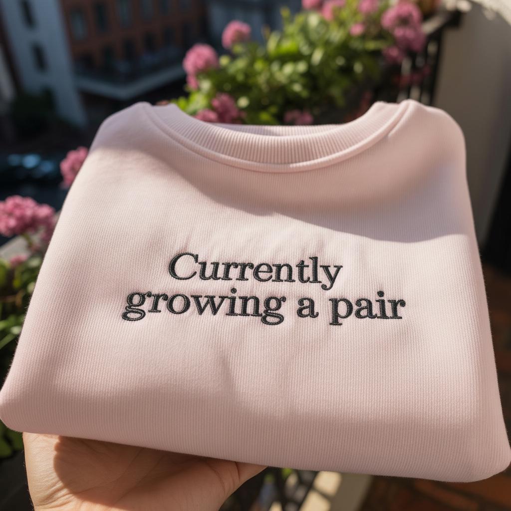 Currently Growing A Pair Embroidered Sweatshirt, Funny Twin Pregnancy Announcement Crewneck, Humorous Boy Mom Gift, Baby Reveal Shirt