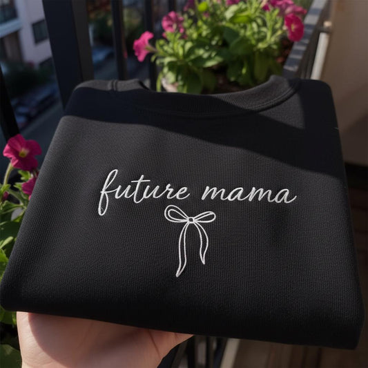 Future Mama Embroidered Sweatshirt, Coquette Aesthetic Pregnancy Crewneck, New Mom Gift,Baby Shower Gift Shirt