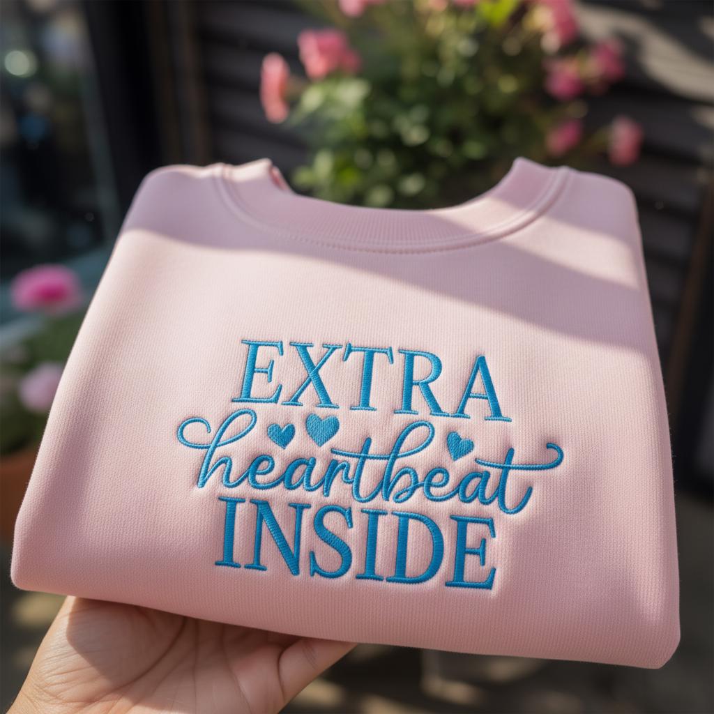 Extra Heartbeat Inside Embroidered Sweatshirt, Heartbeat Pregnancy Announcement Crewneck, New Mom Gift, Baby Reveal Shirt