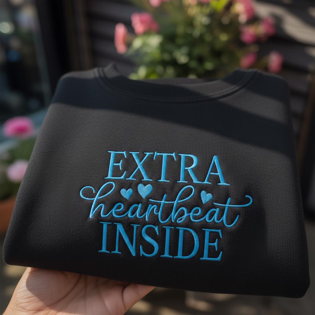 Extra Heartbeat Inside Embroidered Sweatshirt, Heartbeat Pregnancy Announcement Crewneck, New Mom Gift, Baby Reveal Shirt