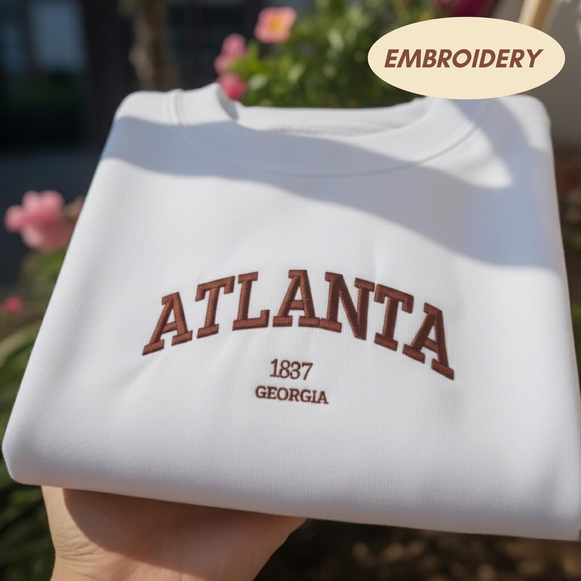 Atlanta Georgia Embroidered Sweatshirt, Vintage Varsity Style Crewneck, Atlanta Souvenir Shirt, Collegiate Lettering Sweater, Travel Gift