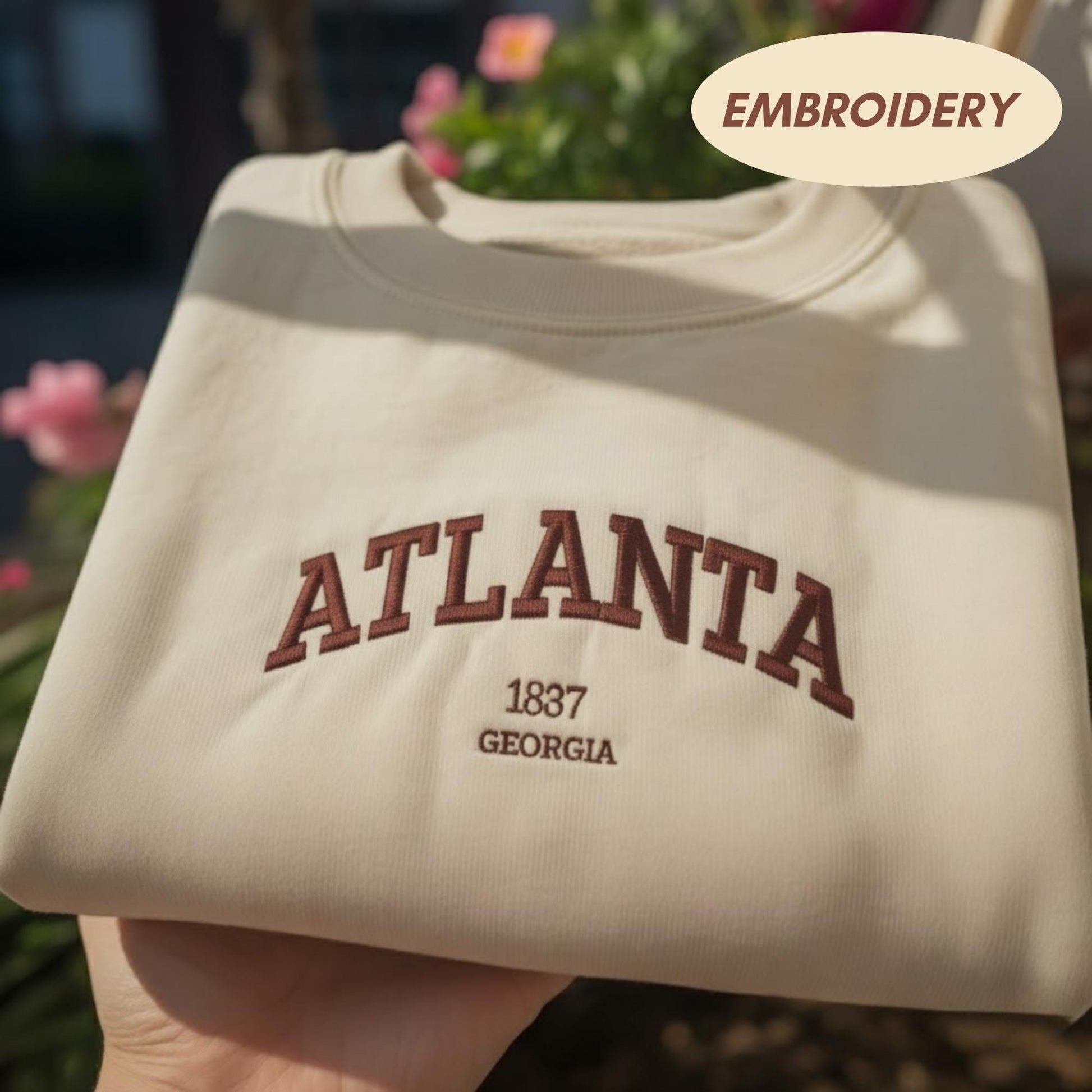 Atlanta Georgia Embroidered Sweatshirt, Vintage Varsity Style Crewneck, Atlanta Souvenir Shirt, Collegiate Lettering Sweater, Travel Gift