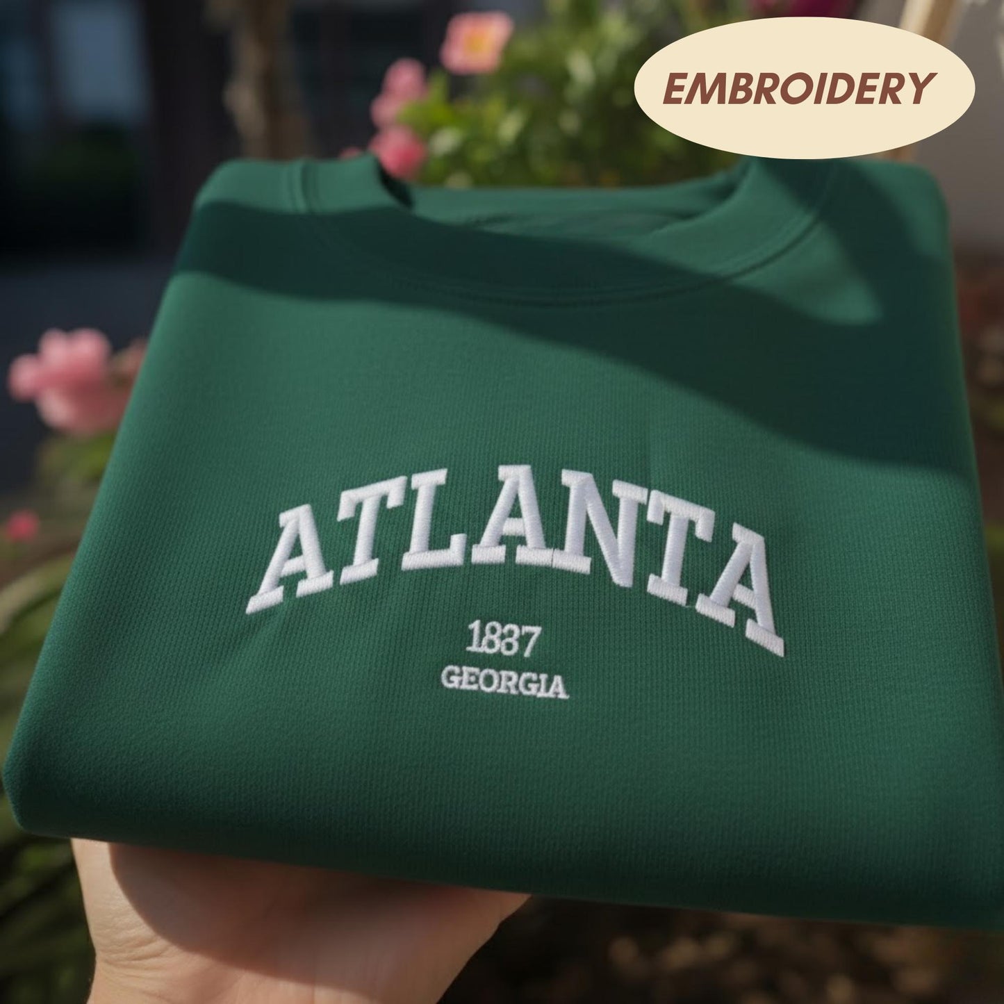 Atlanta Georgia Embroidered Sweatshirt, Vintage Varsity Style Crewneck, Atlanta Souvenir Shirt, Collegiate Lettering Sweater, Travel Gift