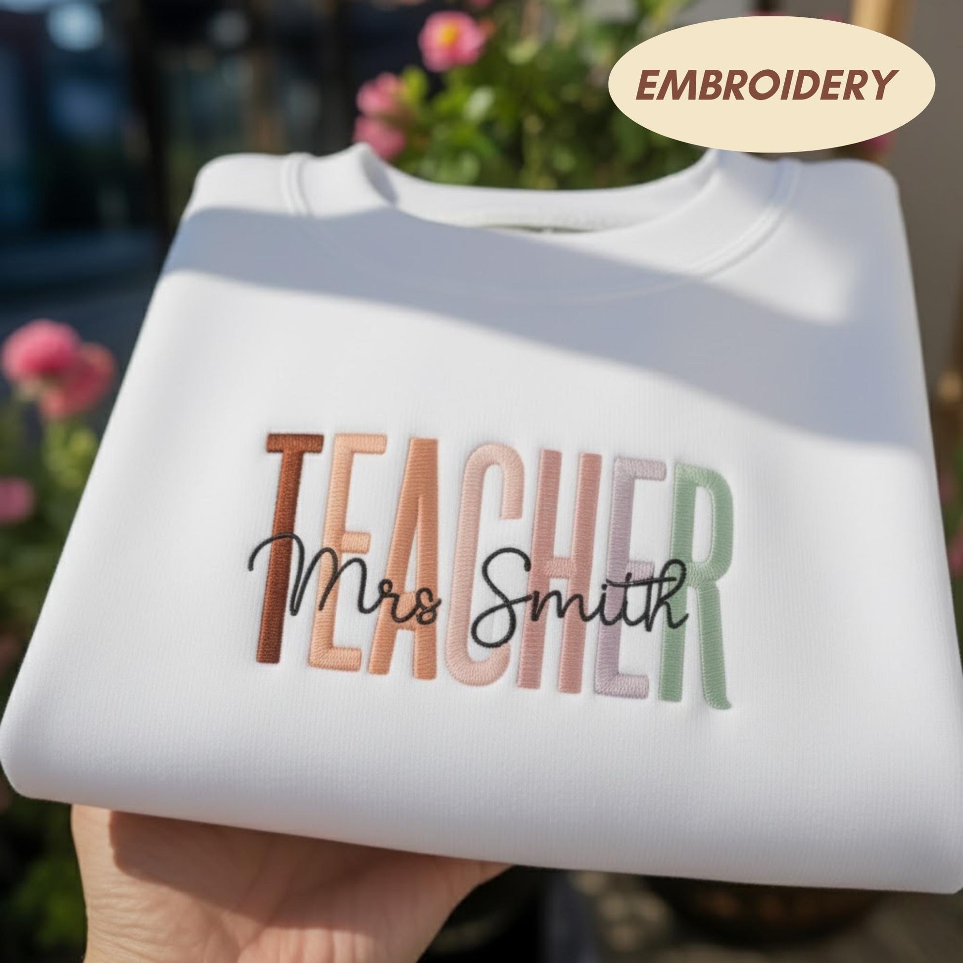 Custom Teacher Embroidered Sweatshirt, Teacher Mrs Sweatshirt, Cute Teacher Crewneck, Teacher Appreciation gift, Gift for Teacher