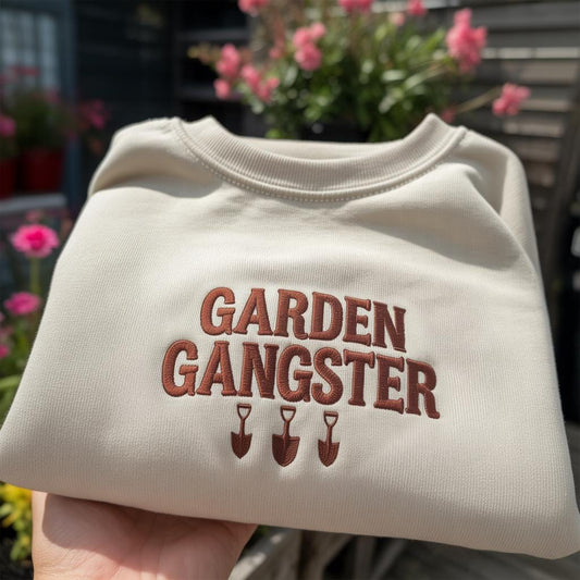 Garden Gangster Embroidered Sweatshirt, Funny Gardening Gift Crewneck, Aesthetic Plant Lover Pullover, Humorous Botanical Shirt for Her
