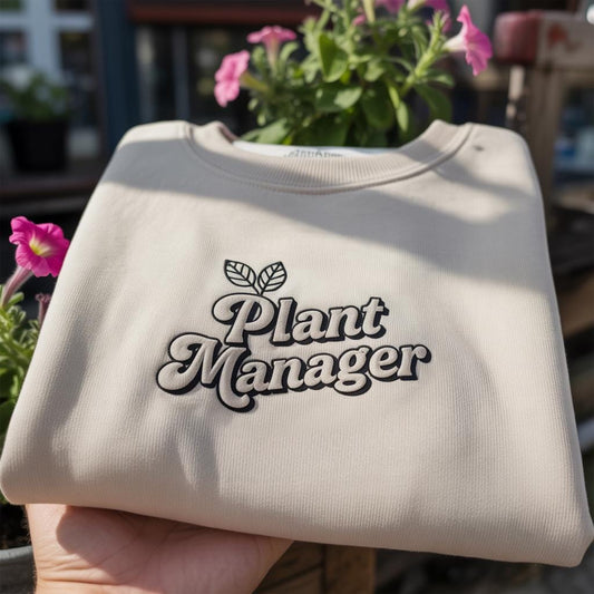 Plant Manager Embroidered Sweatshirt, Funny Gardening Gift Crewneck, Retro Aesthetic Plant Lover Pullover,Minimalist Botanical Shirt for Her