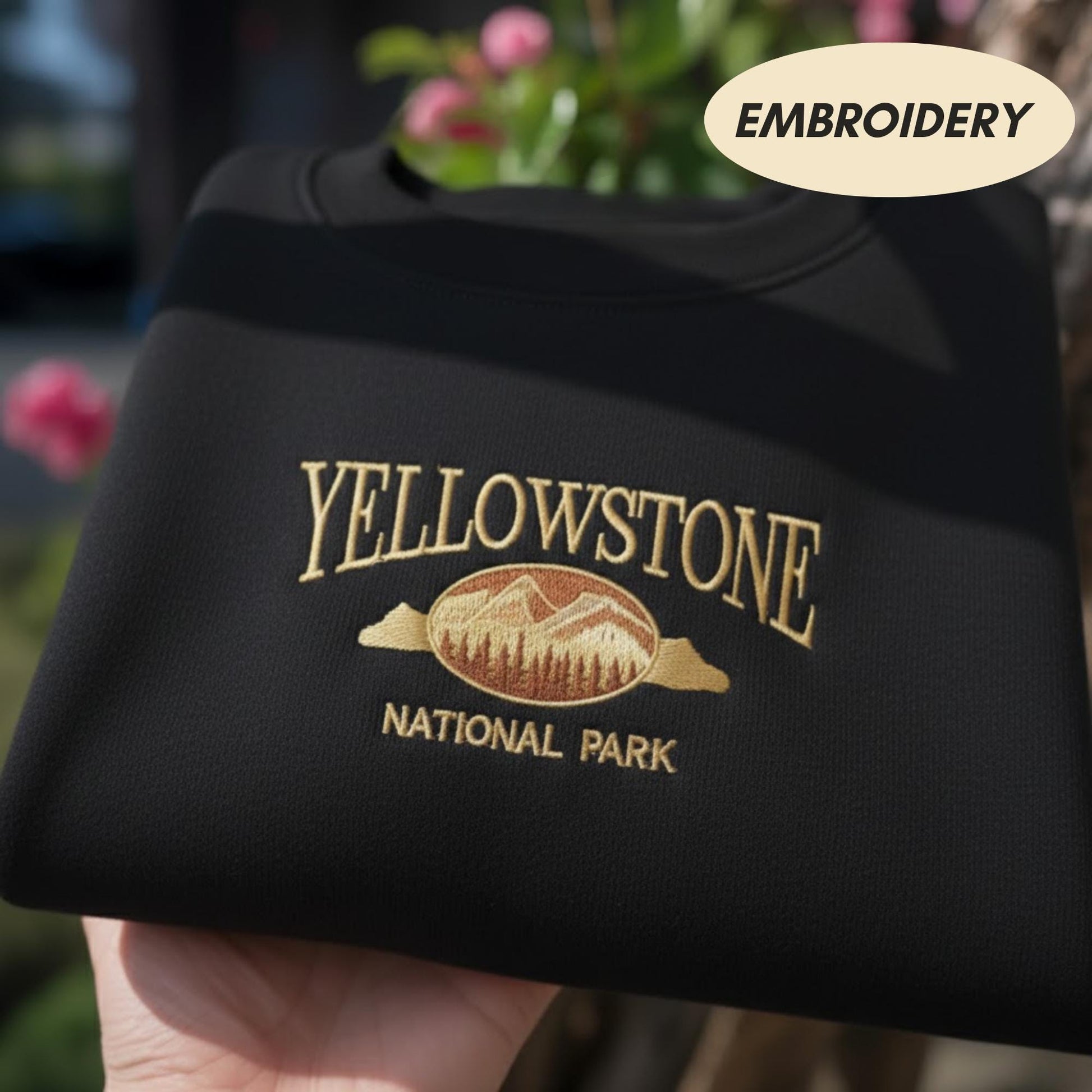 Yellowstone National Park Embroidered T-shirt, Vintage Mountain Top, Nature Lover Apparel, Outdoor Adventure Sweatshirt, Forest Tee Shirt