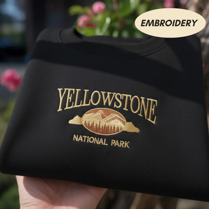 Yellowstone National Park Embroidered T-shirt, Vintage Mountain Top, Nature Lover Apparel, Outdoor Adventure Sweatshirt, Forest Tee Shirt