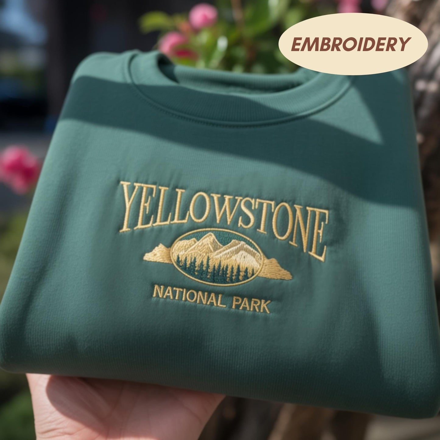 Yellowstone National Park Embroidered T-shirt, Vintage Mountain Top, Nature Lover Apparel, Outdoor Adventure Sweatshirt, Forest Tee Shirt