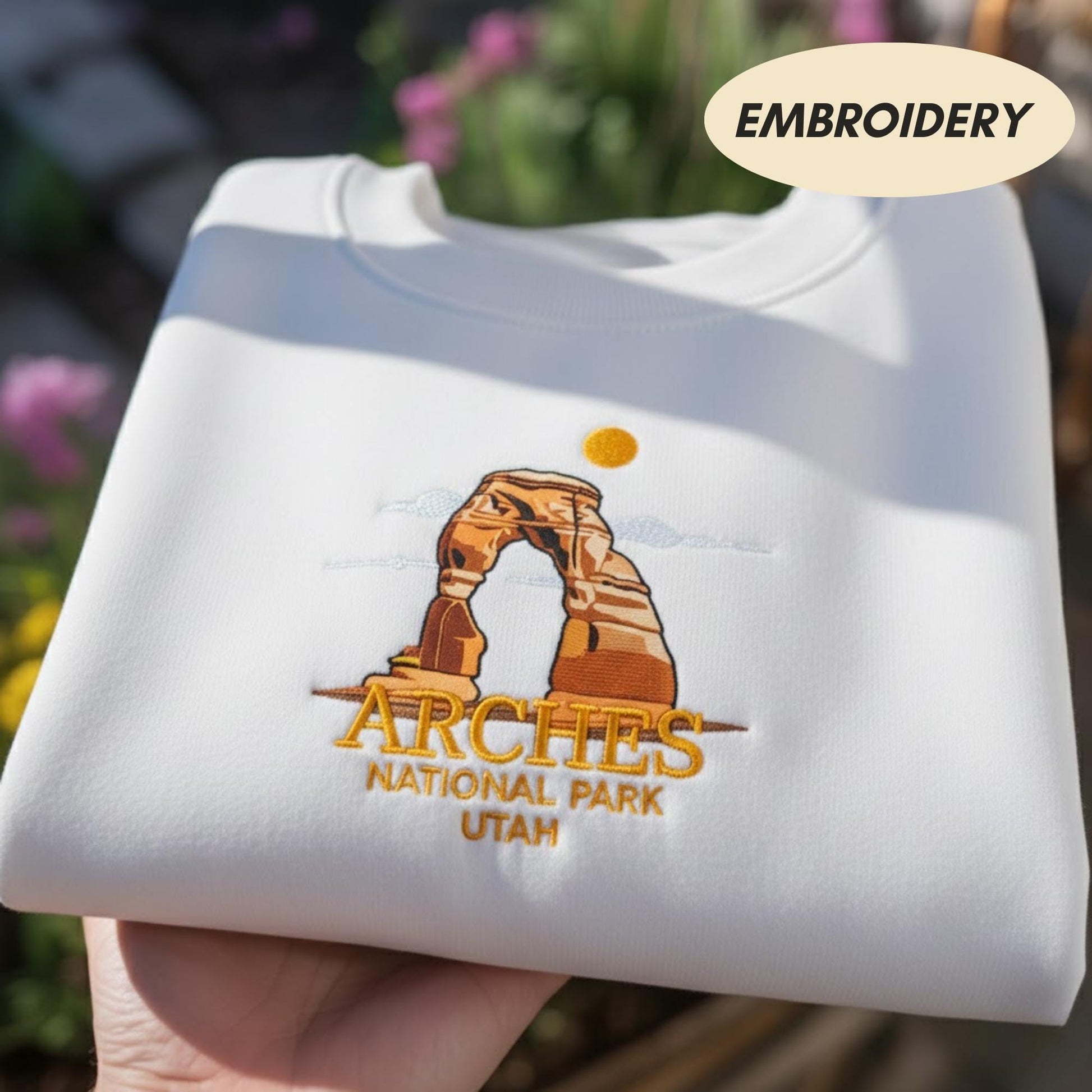 Arches National Park Embroidered T-shirt, Utah Nature Apparel, Delicate Arch National Park Top, Hiking Sweatshirt, Outdoor Adventure Gift