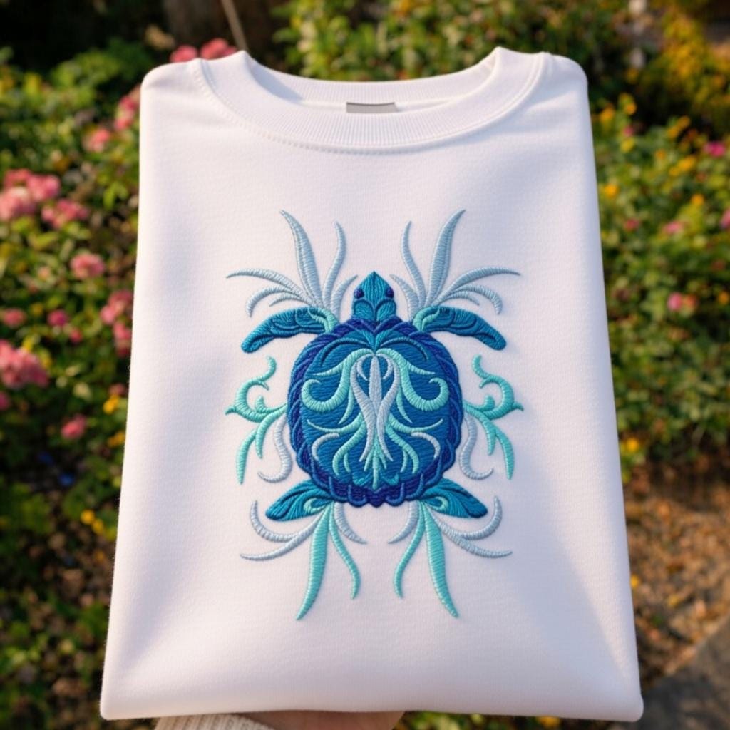 Shirt Blue Turtle Mandala Embroidered Shirt, Ocean Turtle Art Shirt, Mystical Aesthetic Shirt