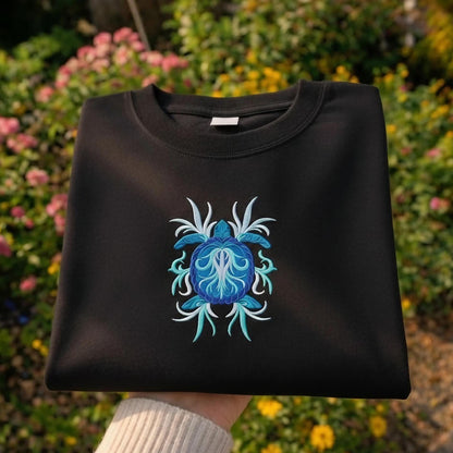 Shirt Blue Turtle Mandala Embroidered Shirt, Ocean Turtle Art Shirt, Mystical Aesthetic Shirt