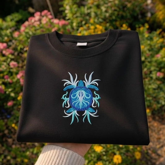 Shirt Blue Turtle Mandala Embroidered Shirt, Ocean Turtle Art Shirt, Mystical Aesthetic Shirt