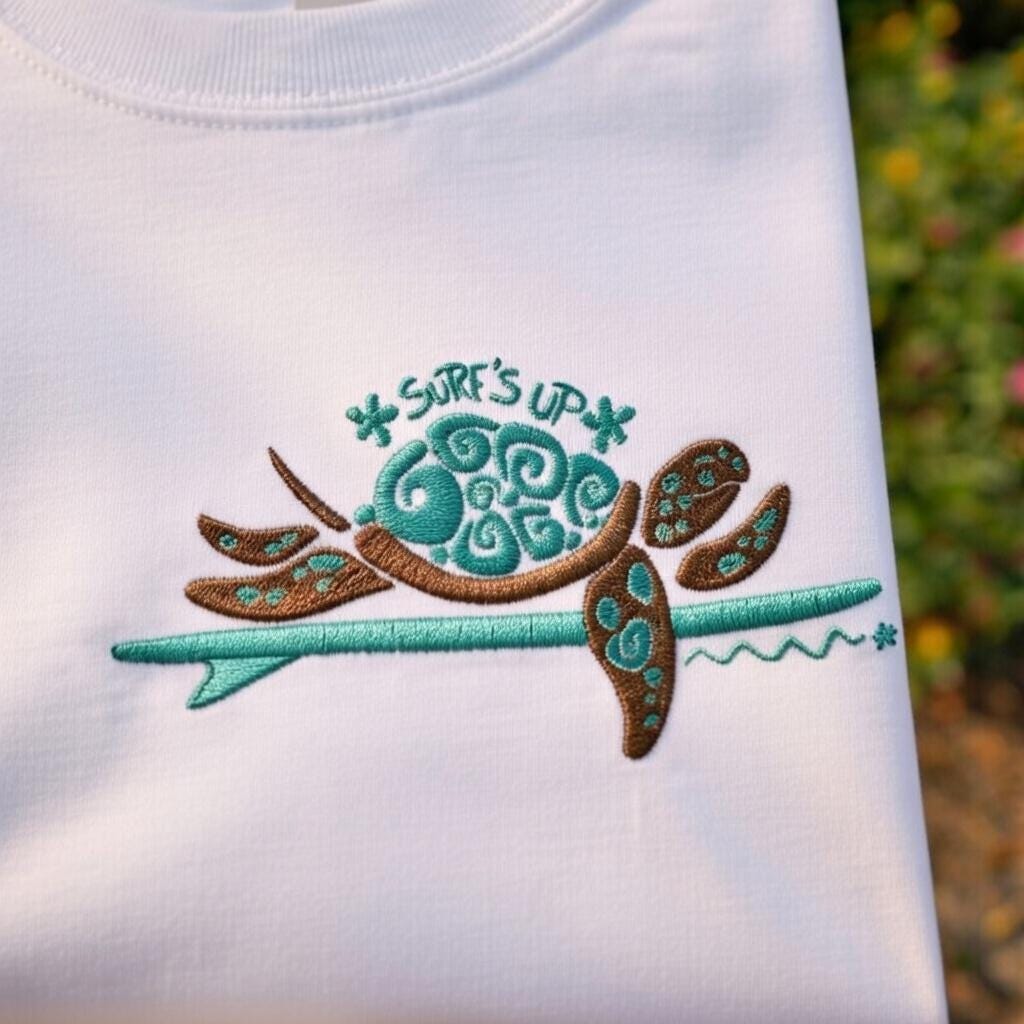 Embroidered Surf Turtle Shirt, Ocean Art