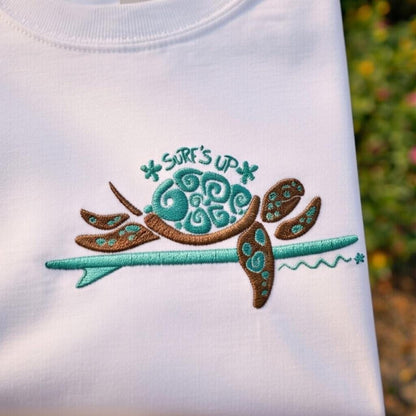 Embroidered Surf Turtle Shirt, Ocean Art