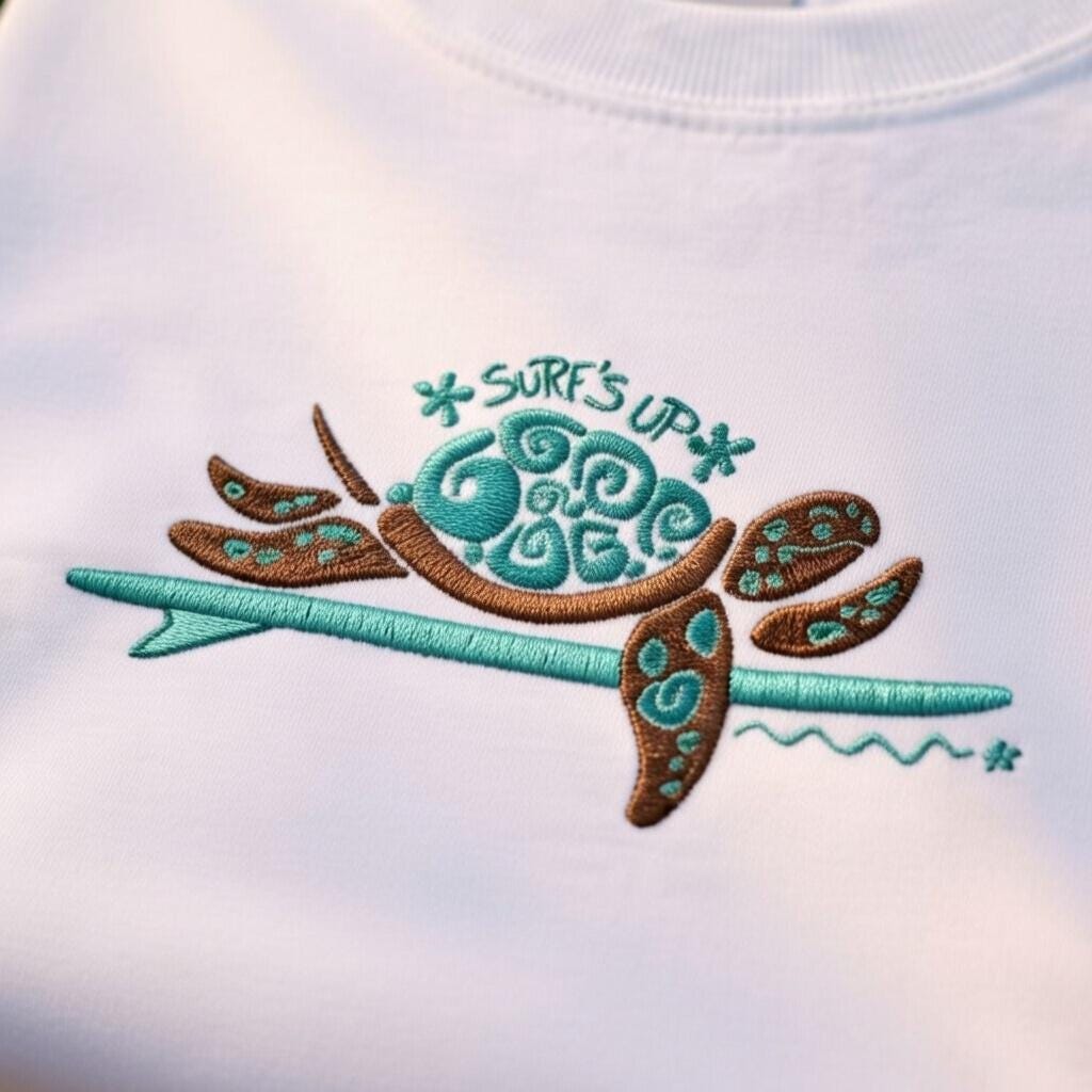 Embroidered Surf Turtle Shirt, Ocean Art