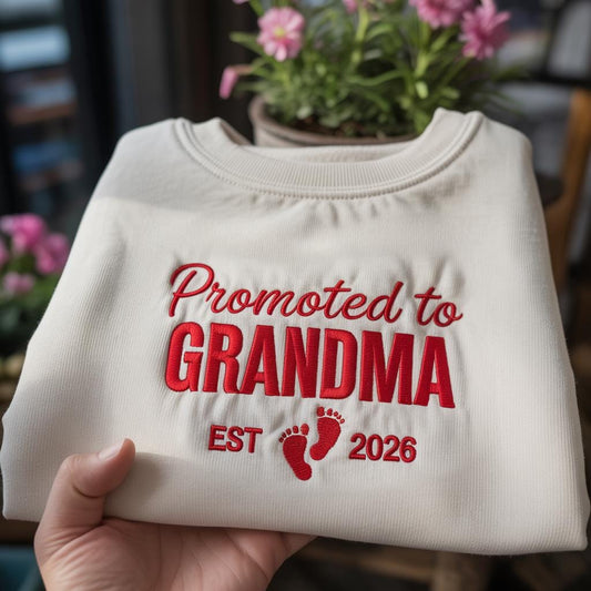 Promoted To Grandma Est 2026 Embroidered Sweatshirt, Grandma To Be Gift Crewneck, New Grandma Announcement Pullover, Baby Reveal Gift Shirt