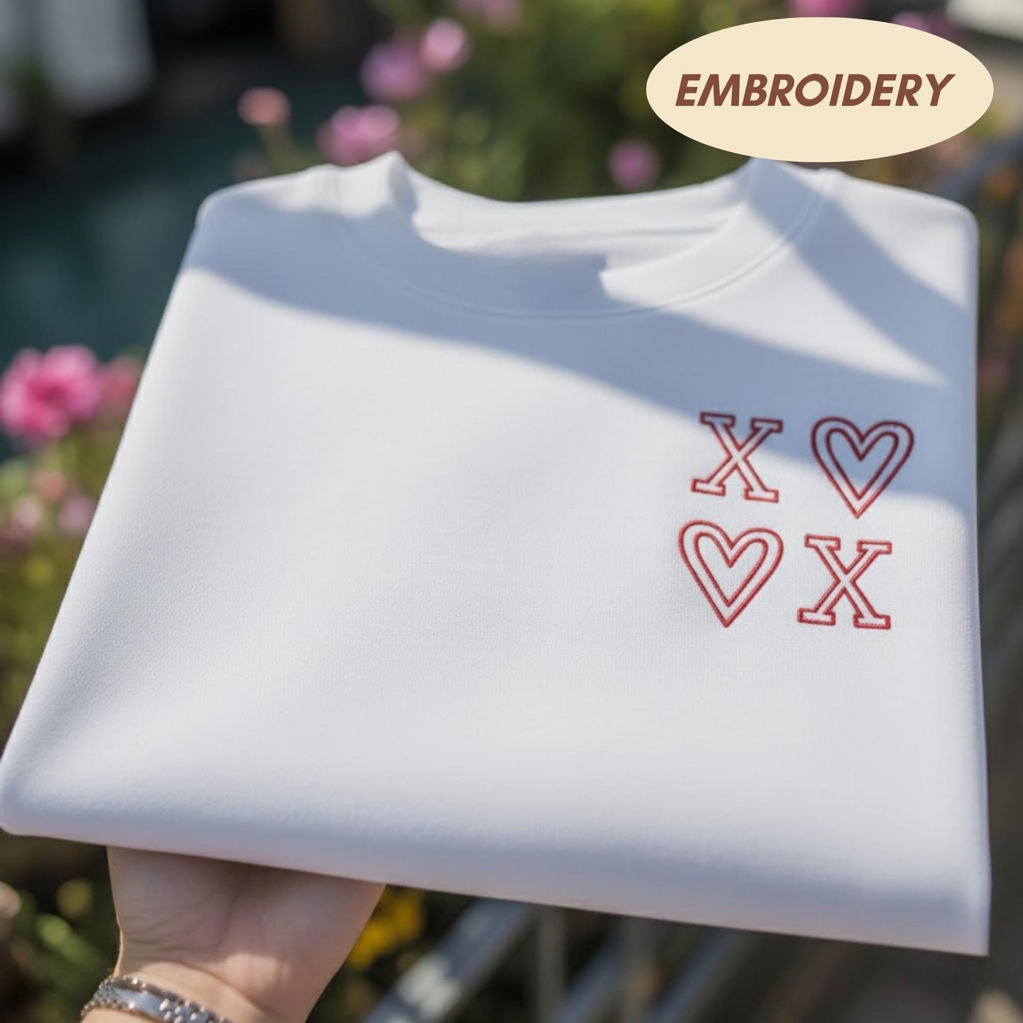 XOXO Heart Embroidered Sweatshirt, Minimalist Valentine Couple Crewneck, Hugs and Kisses Shirt, Aesthetic Love Gift, Dainty Heart Sweater