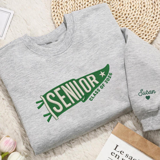 Custom Senior Class of 2026 Pennant Embroidered Sweatshirt, Personalized Graduation Gift, Trendy School Spirit Apparel