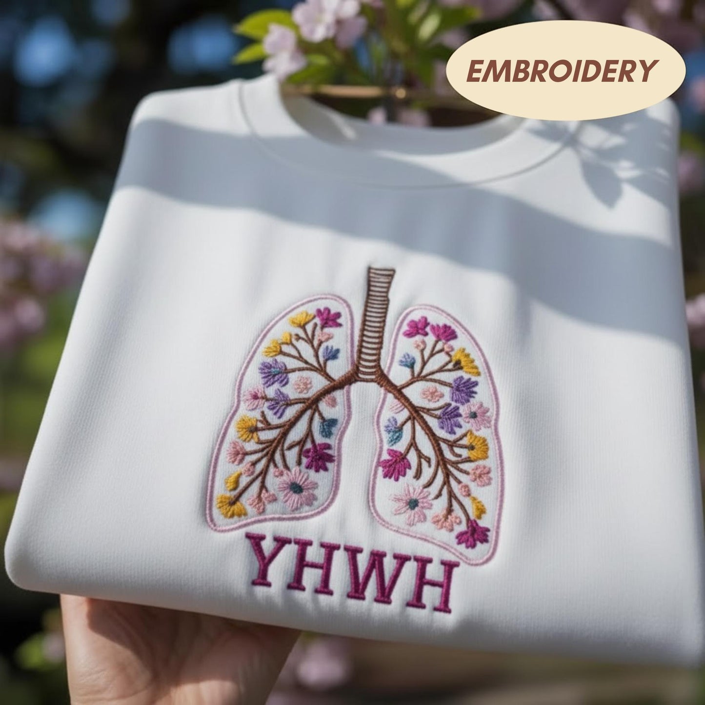 YHWH Floral Lungs Embroidered Shirt, Christian Breath Of Life Sweatshirt, Religious Flowers Crewneck, Faith Based Worship Shirt