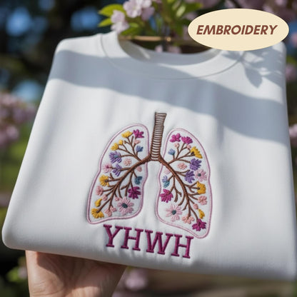YHWH Floral Lungs Embroidered Shirt, Christian Breath Of Life Sweatshirt, Religious Flowers Crewneck, Faith Based Worship Shirt