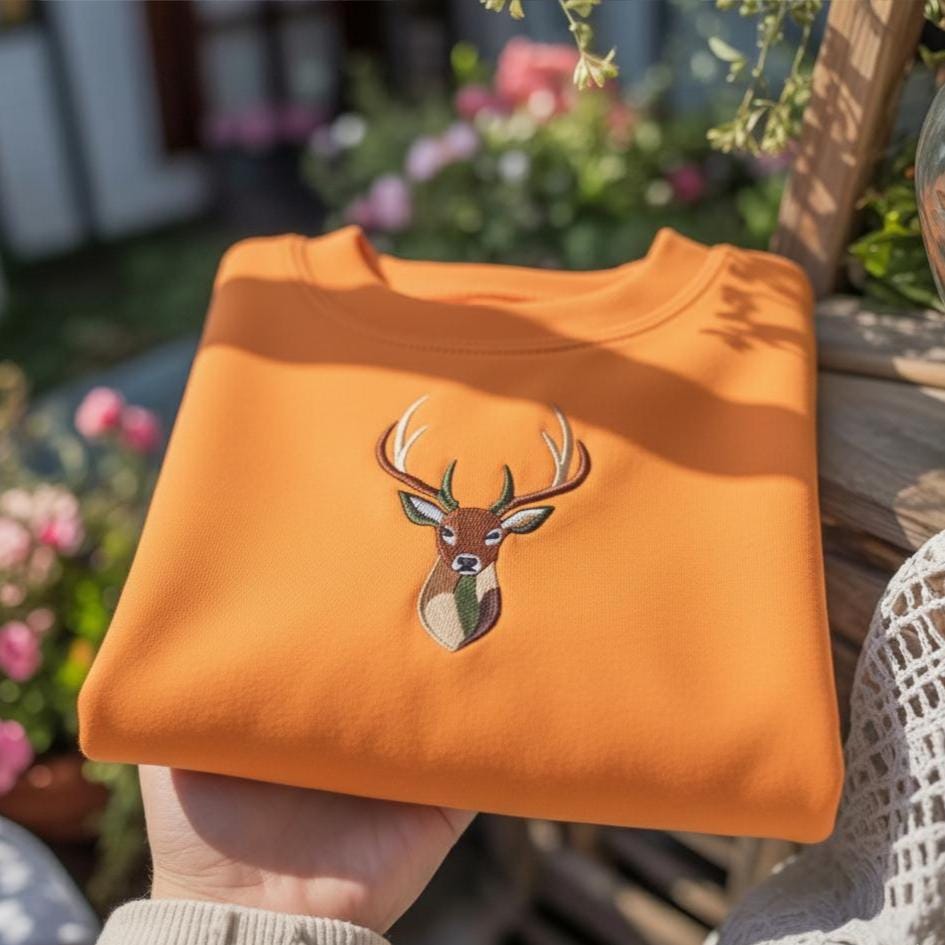 Sweatshirt Camo Buck Embroidered Sweatshirt, Couple Crewneck, Hunting Lover Gift