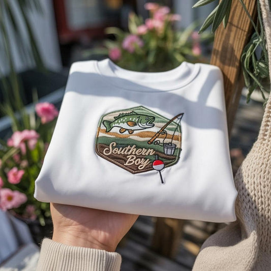 Sweatshirt Southern Boy Embroidered Sweatshirt, Matching Couple Crewneck, Valentine Fishing Gift