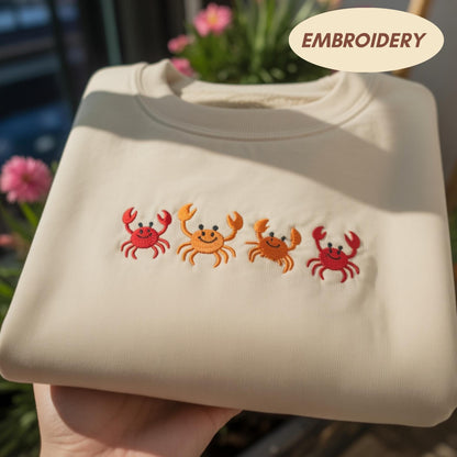 Little Crabs Embroidered Sweatshirt, Nautical Beach Life Shirt, Ocean Animal Apparel, Cute Sea Creature Crewneck, Summer Gift Sweater