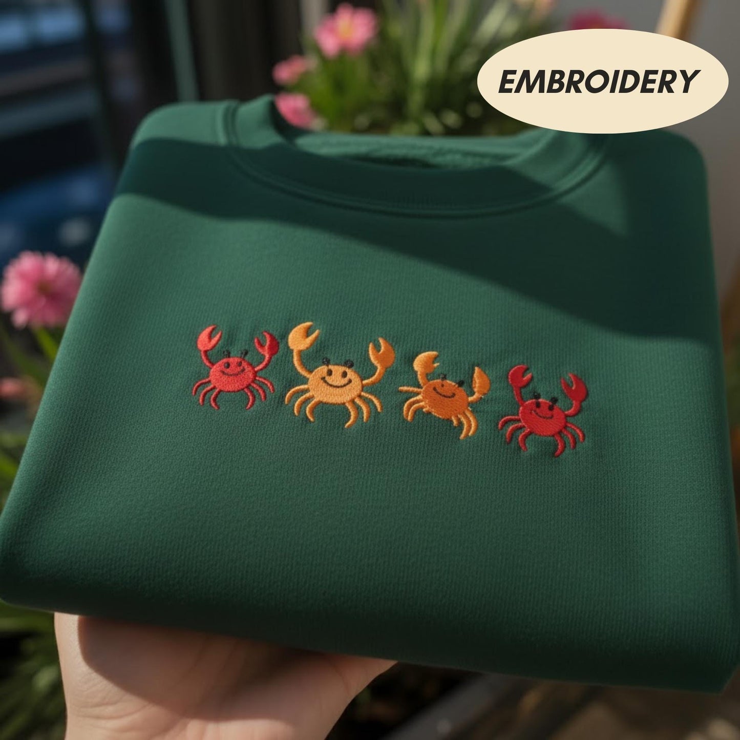 Little Crabs Embroidered Sweatshirt, Nautical Beach Life Shirt, Ocean Animal Apparel, Cute Sea Creature Crewneck, Summer Gift Sweater