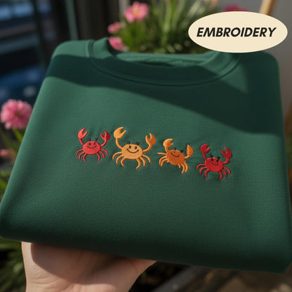 Little Crabs Embroidered Sweatshirt, Nautical Beach Life Shirt, Ocean Animal Apparel, Cute Sea Creature Crewneck, Summer Gift Sweater