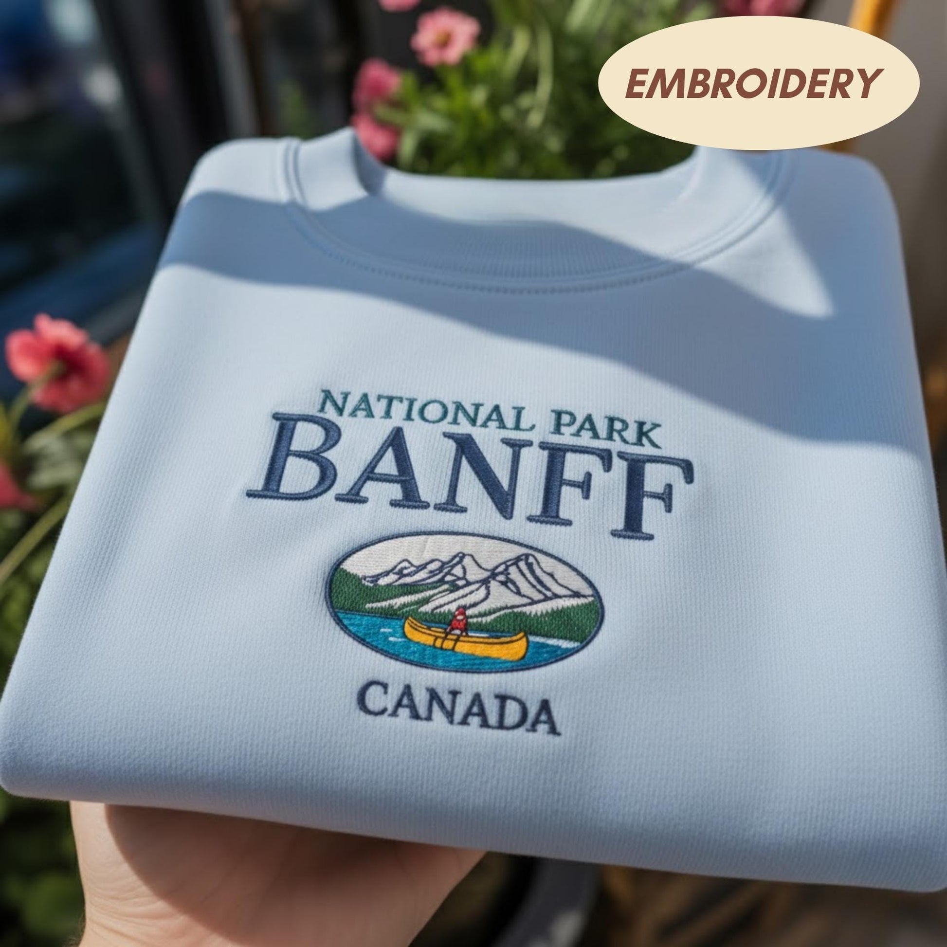 Banff National Park Canada Embroidered Sweatshirt, Vintage Mountain Nature Shirt, Canoe Lake Apparel, Alberta Souvenir Crewneck Sweater