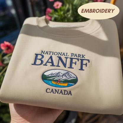 Banff National Park Canada Embroidered Sweatshirt, Vintage Mountain Nature Shirt, Canoe Lake Apparel, Alberta Souvenir Crewneck Sweater