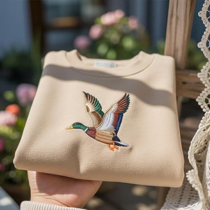 Sweatshirt Mallard Duck Embroidered Sweatshirt, Hunting Couple Gift, Rustic Outdoor Crewneck