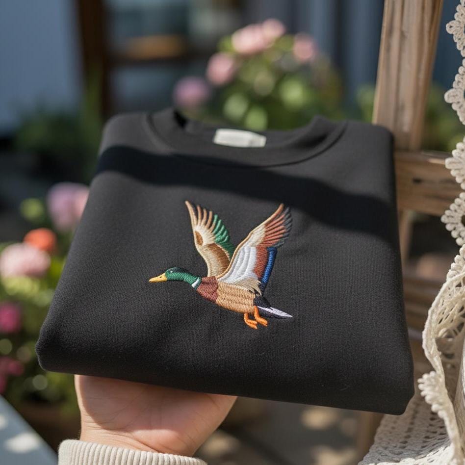 Sweatshirt Mallard Duck Embroidered Sweatshirt, Hunting Couple Gift, Rustic Outdoor Crewneck