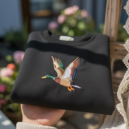 Sweatshirt Mallard Duck Embroidered Sweatshirt, Hunting Couple Gift, Rustic Outdoor Crewneck