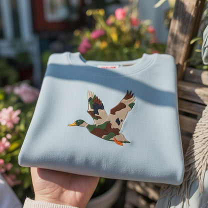 Sweatshirt Camo Duck Embroidered Sweatshirt, Hunting Couple Gift, Rustic Outdoor Crewneck