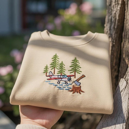 Sweatshirt Cabin Wilderness Embroidered Sweatshirt, Outdoor Couple Gift, Rustic Crewneck