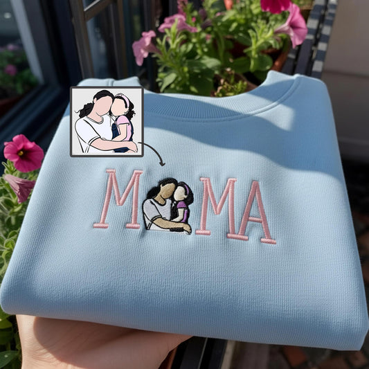 Personalized Baby Portrait Embroidered Shirt, Custom Photo Sweatshirt, MOM DAD Crewneck, New Mom Shirt, Father's Day Gift