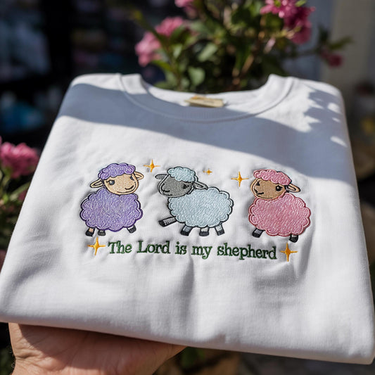 The Lord Is My Shepherd Embroidered Sweatshirt, Cute Faith Based Sheep Crewneck, Aesthetic Christian Gift,Scripture Religious Pullover Shirt