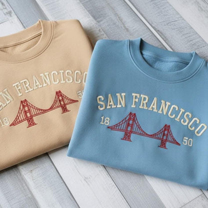 San Francisco Embroidered Sweatshirt, Vintage California Crewneck, Golden Gate Bridge Sweater, West Coast Travel Gift, Bay Area Shirt
