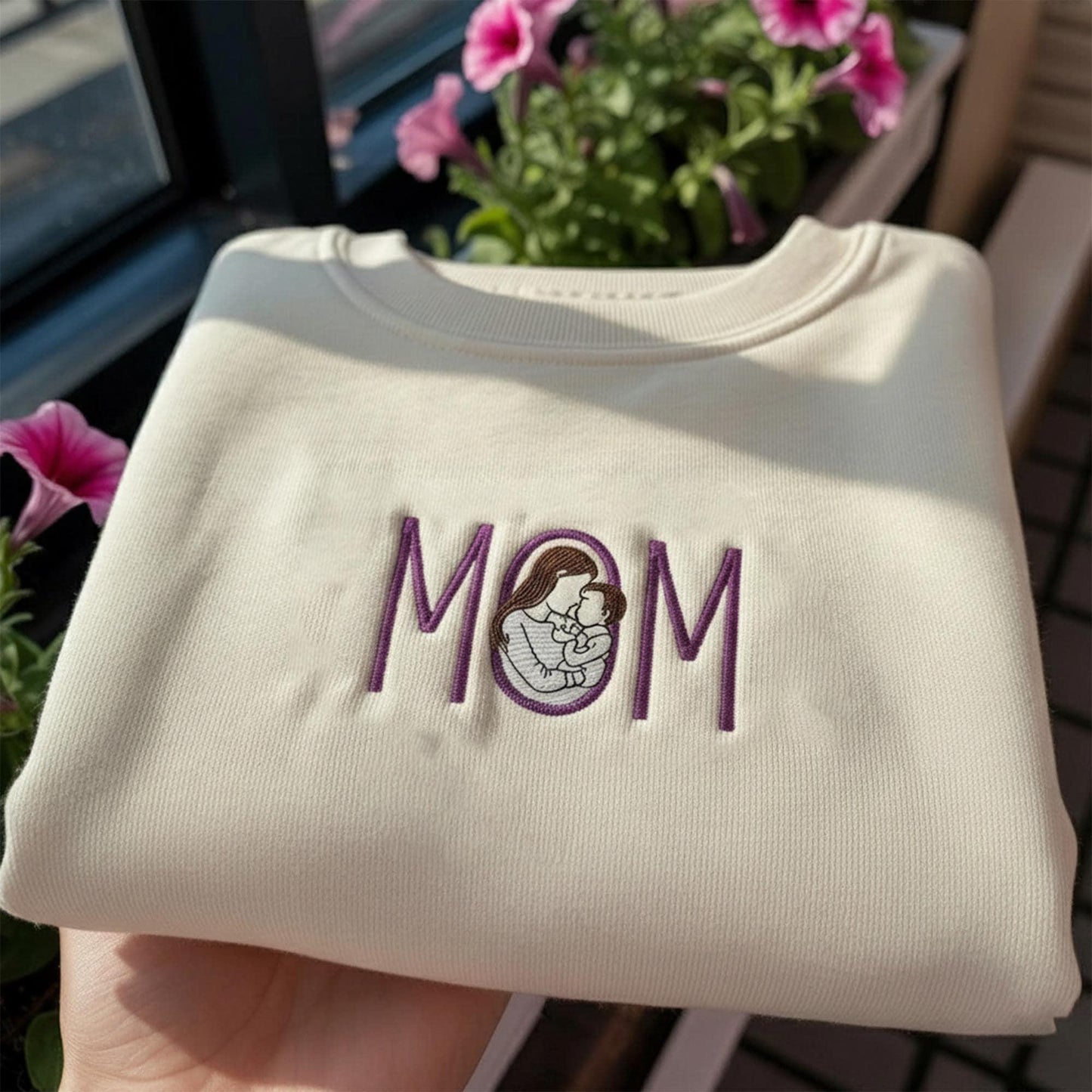 Mama Sweatshirt Embroidered Portrait From Photo: Custom Mom and Daughter and Son Gift, Custom Embroidered Mom Picture Sweatshirt