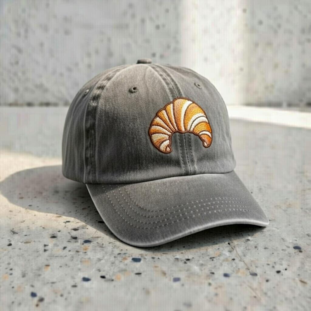Embroidered Croissant Baseball Cap, Washed Cotton Dad Hat